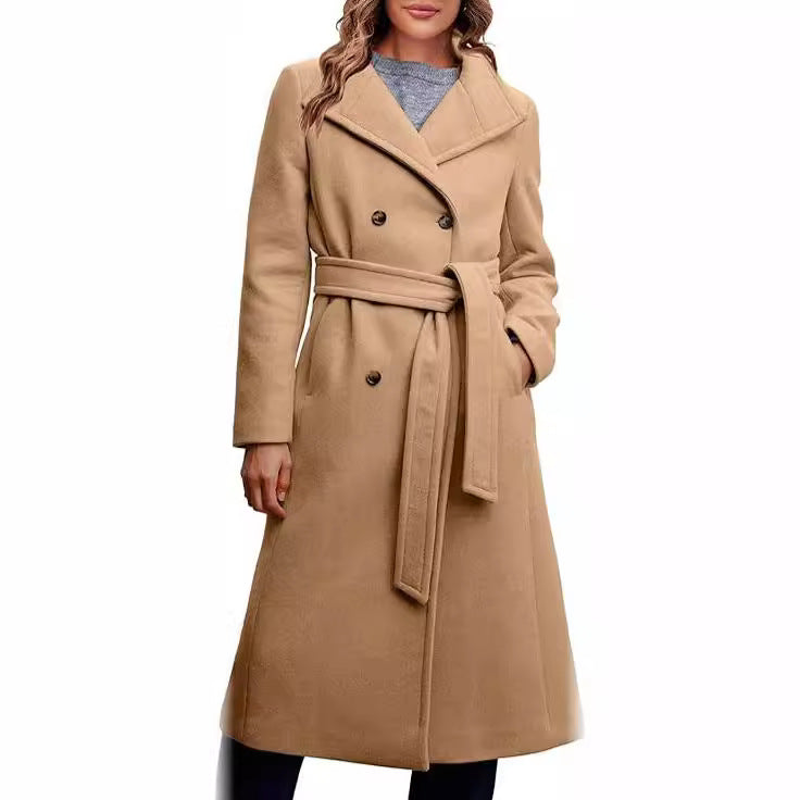 Ladies Elegant Double-Breasted Coat with Belt Detail Chic und Stil