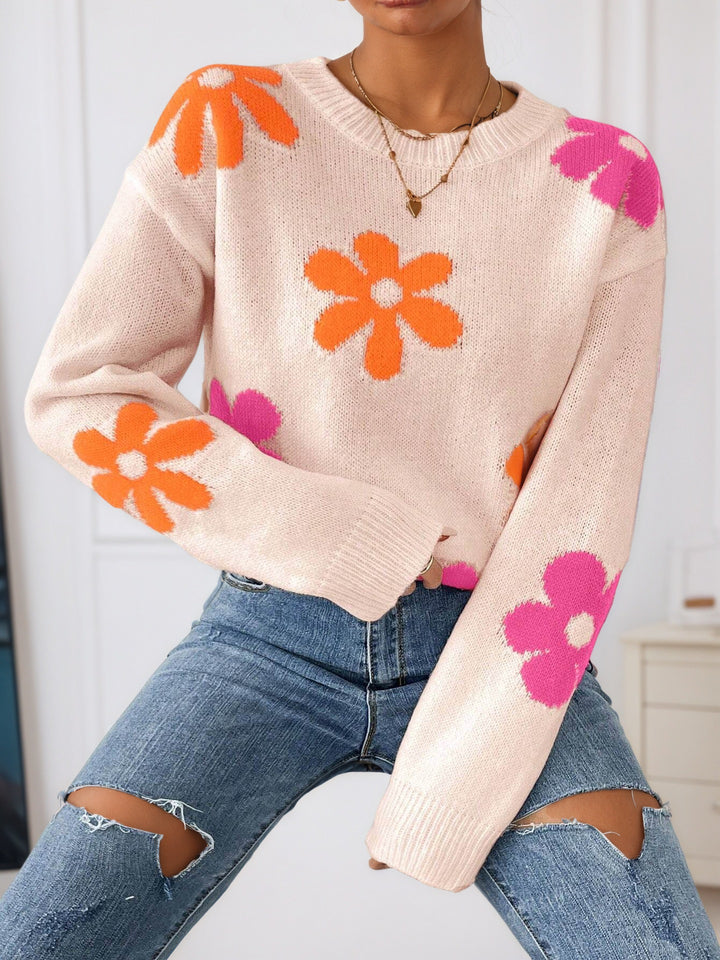 Women's sweater with floral design and round neckline Lune London