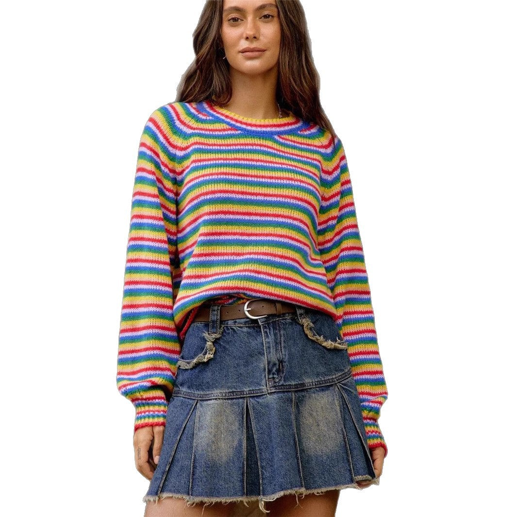 Casual knitted sweater for women with a modern striped look Lune London
