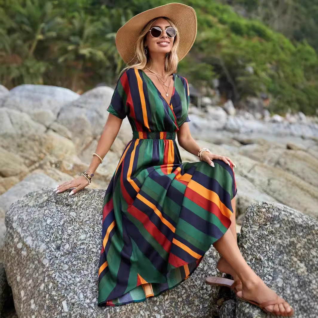 Women Colorful Striped Chic Maxi Dress