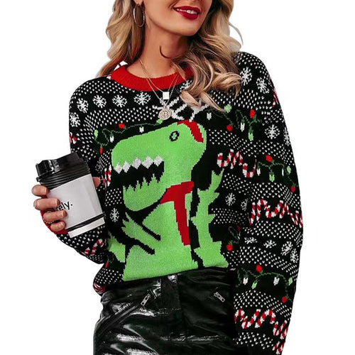 Christmas sweater for women with T-Rex pattern Lune London