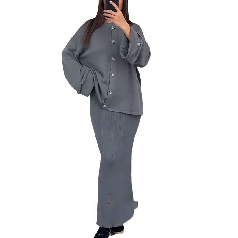 Women's knit set with elegant blazer and sleeveless maxivers dress Lune London