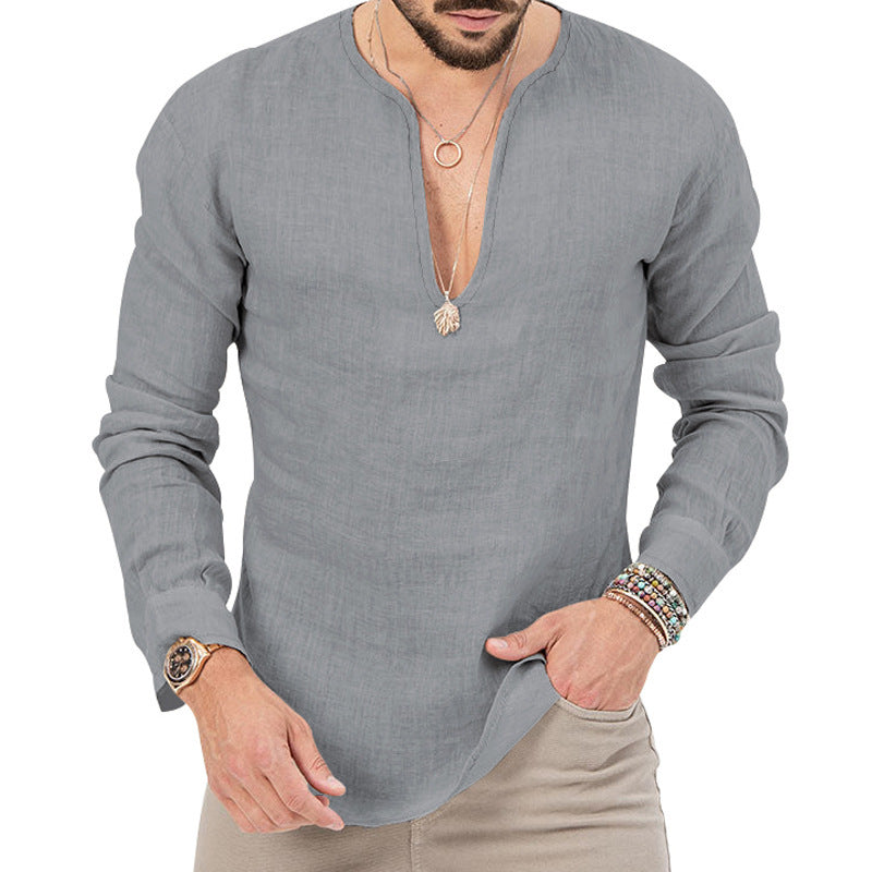 Lightweight long-sleeve shirt for men with deep round neckline and playful cut Lune London