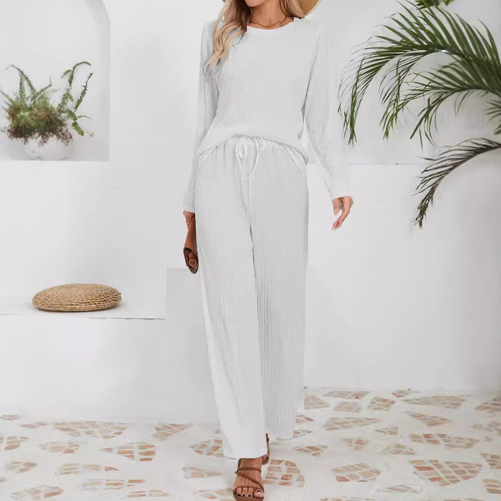 Ensemble décontracté confortable pour femmes avec texture côtelée et taille élastique Chic & Stil
