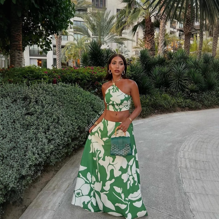 Maxi skirt for women with floral design and elastic waist Lune London