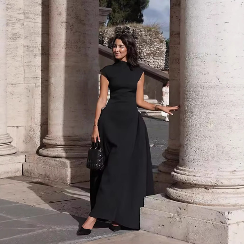 A-line dress for women with asymmetric neckline and elegant folds Lune London