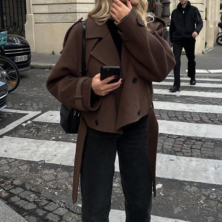 Trendy short trench coat for women with waist tie Lune London