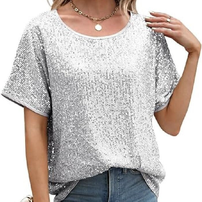 Women Glamorous Sequin Top with Wide Sleeves and Loose Fit Lune London