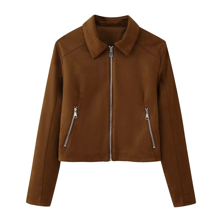 Ladies trendy biker jacket with two practical zip pockets and a stylish collar Lune London