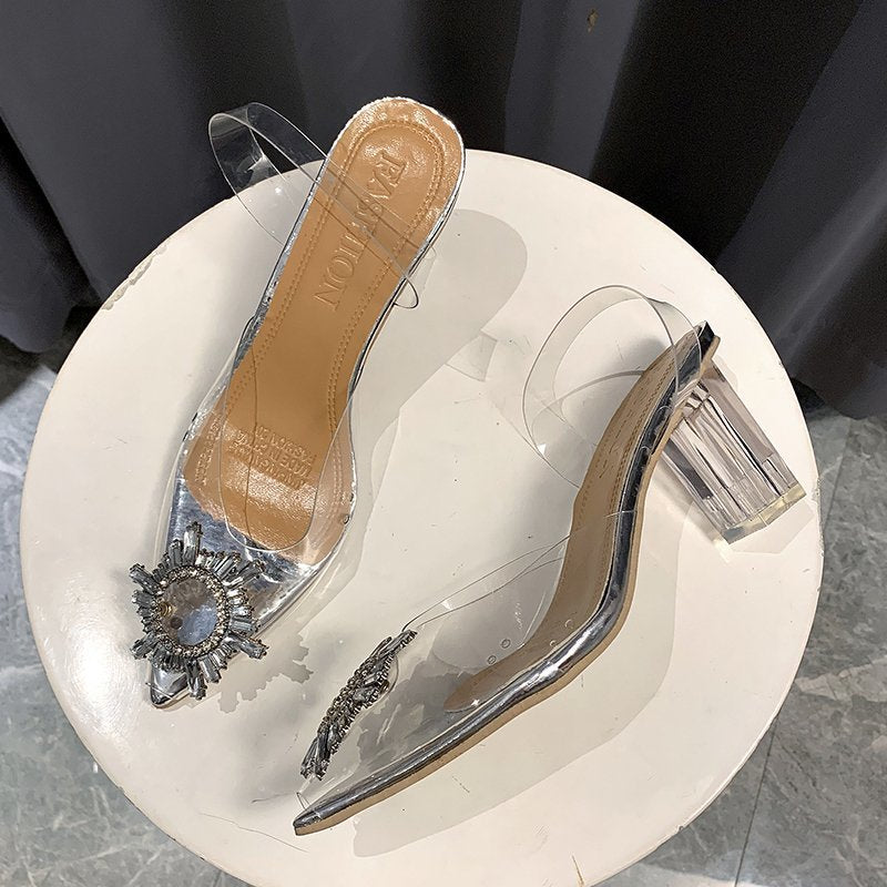 Women's Elegant Heels with Transparent Material and Sparkling Jewelry Detail Lune London