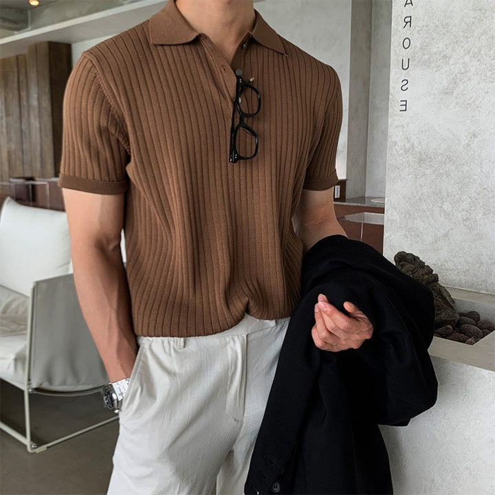 Cotton polo shirt for men with textured ribbed design and elegant collar Lune London