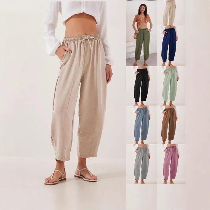 Women's Comfortable, loosely cut summer pants with elastic waistband and side pockets Lune London