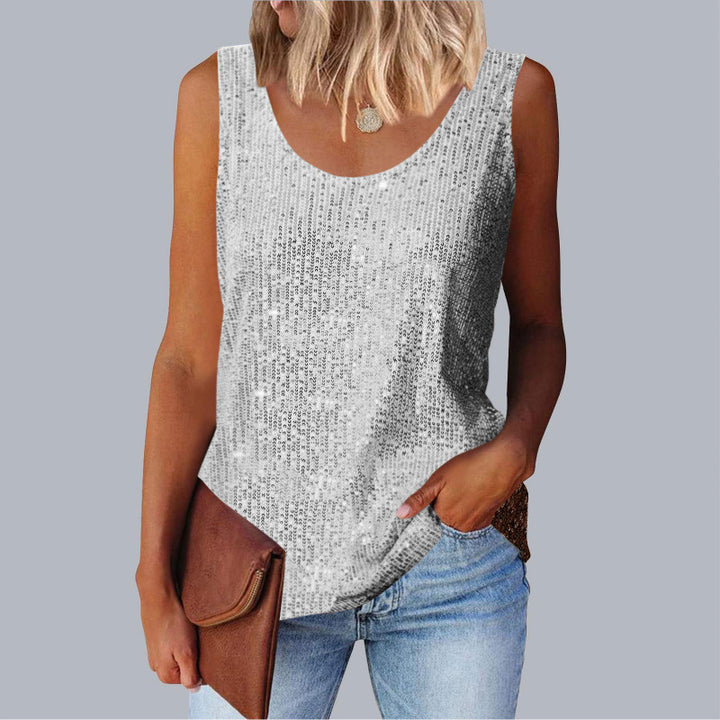 Ladies shimmering top with glistening fabric and figure-friendly cut Lune London