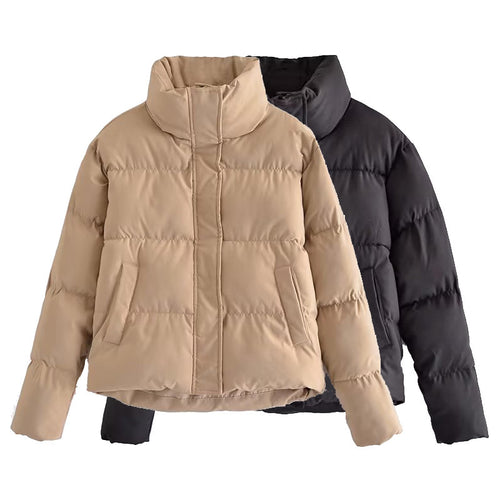 Ladies quilted winter coat with high collar and side pockets Lune London