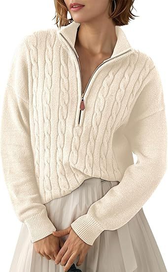 Chunky knit sweater for women with high collar and half-zip Lune London