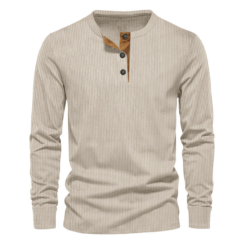 Men's long sleeve Henley shirt with a structured ribbed look and chic and stylish accents