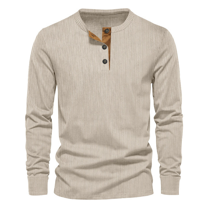 Men's long sleeve Henley shirt with a structured ribbed look and chic and stylish accents