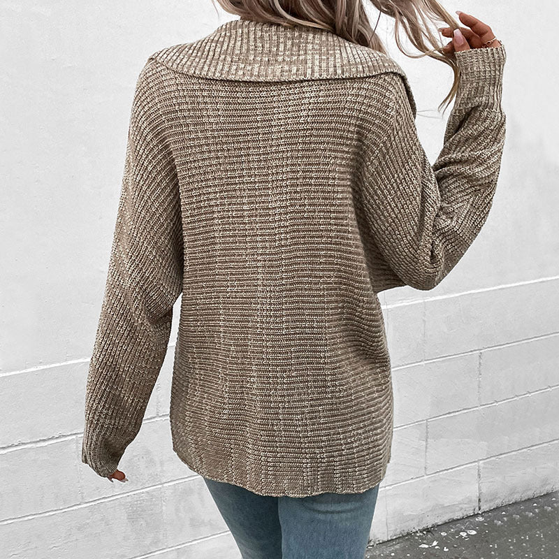 Comfortable knitted sweater for women with a wide neckline and modern sleeve finishes Lune London