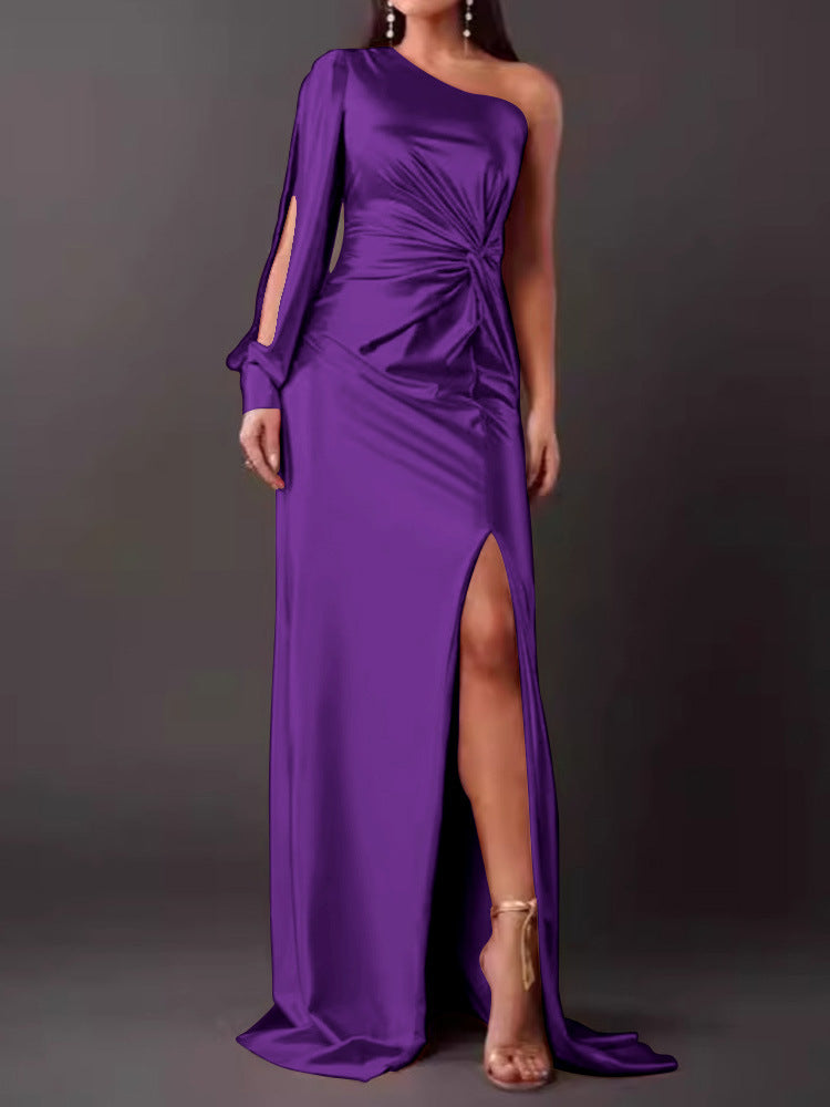 Women's Evening Dress with Asymmetric Neckline and Elegant Pleats Lune London