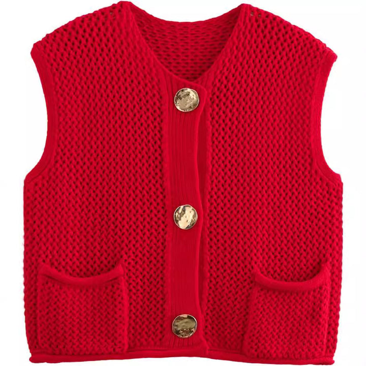 Ladies knitted vest with decorative buttons and pockets Lune London