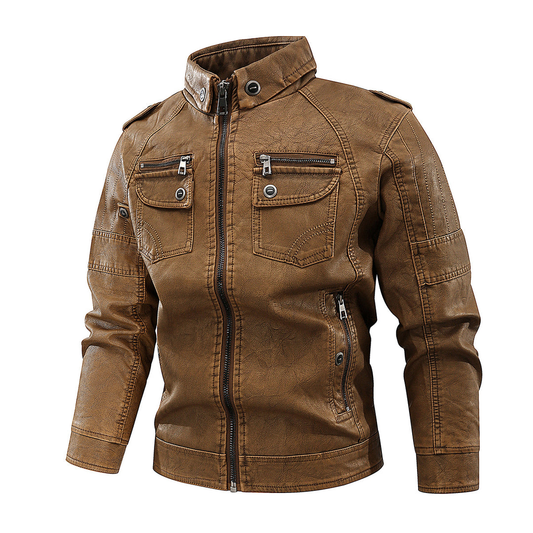 Stylish leather jacket for men with practical pockets and high collar Lune London
