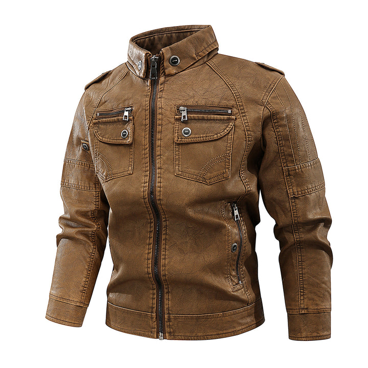 Stylish leather jacket for men with practical pockets and high collar Lune London