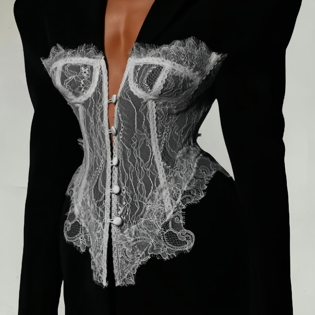 Lune London women's tailored blazer with lace inserts