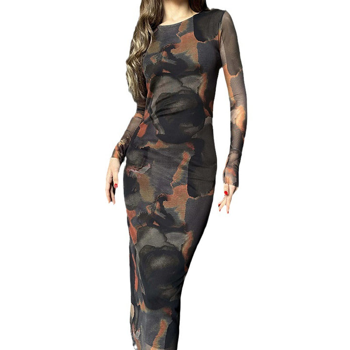 Chic Floral Print Long Sleeve Fitted Dress for Women