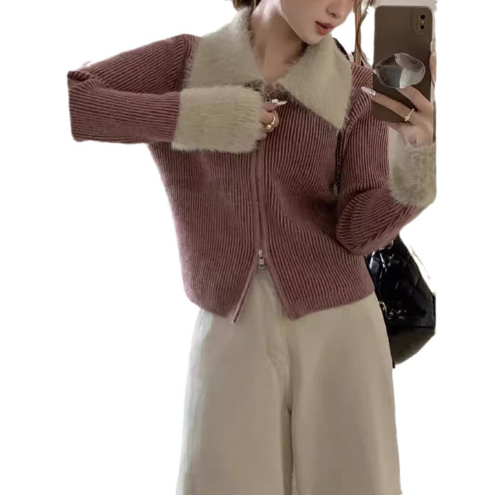Cardigan pour femmes avec col luxueux et fermeture éclair Chic & Stil