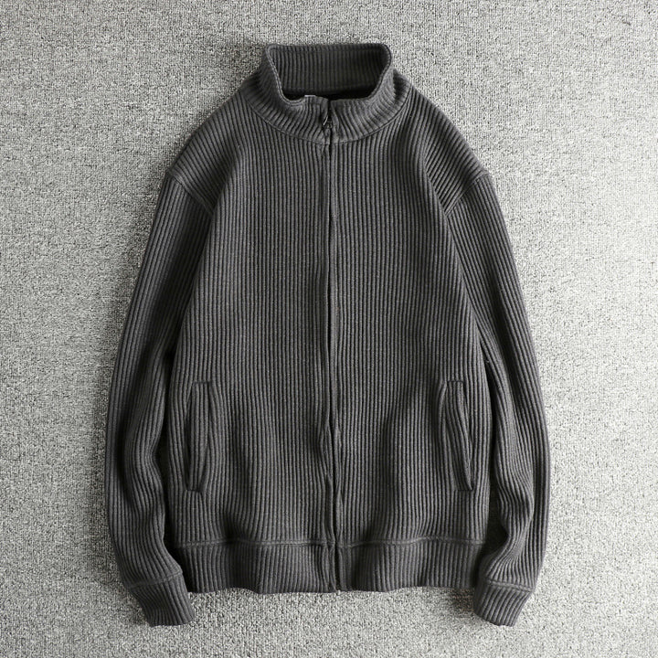 Knit jacket for women with high collar and practical pockets Lune London
