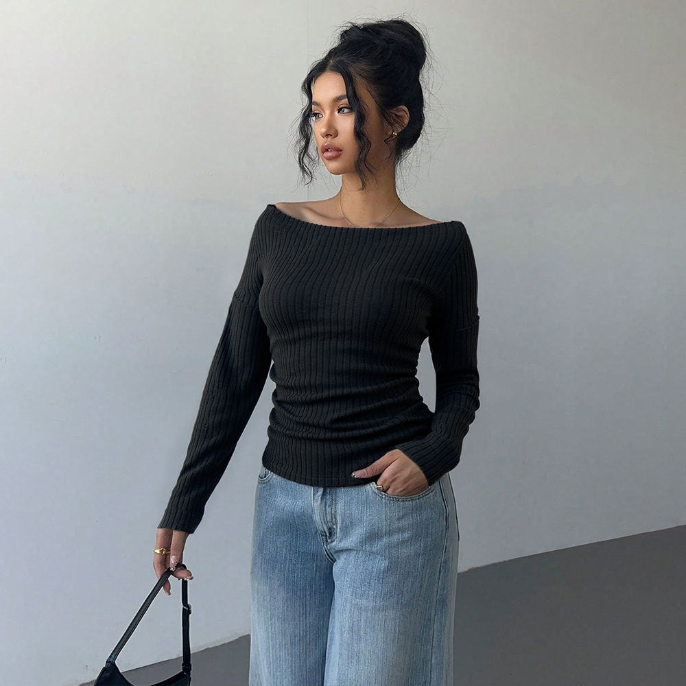 Chemise à manches longues pour femmes avec décolleté épaule dénudée et élégant effet froncé Chic & Stil