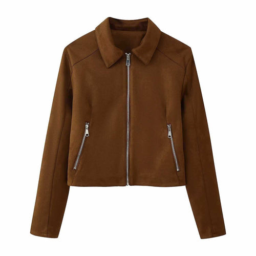 Trendy suede jacket for women with practical zip pockets Lune London