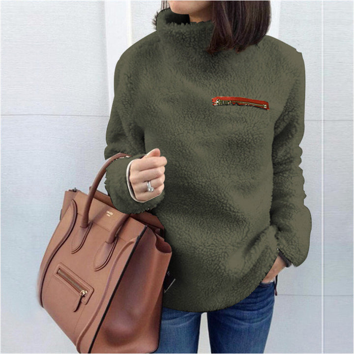 Fleece pullover for women with high collar and feminine cut Lune London