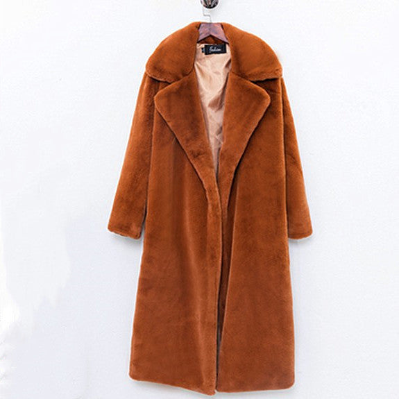 Ladies Long Teddy Coat with Wide Lapels and Elegant Cut Lune London