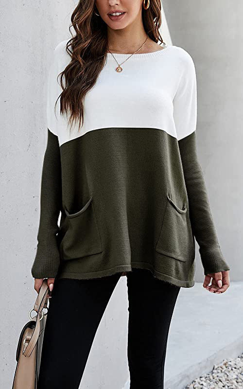 Knit sweater for women with large front pockets and contrasting design Lune London