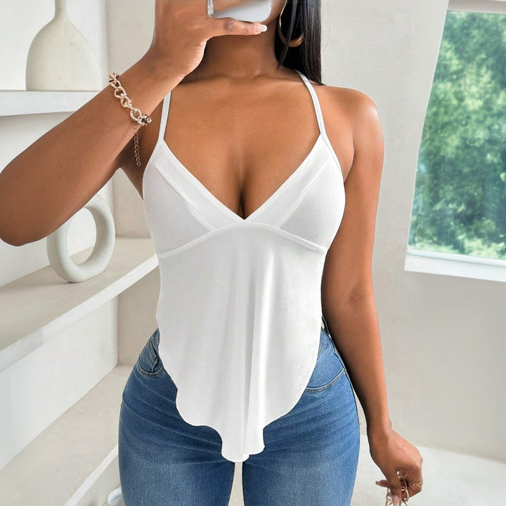 Haut chic pour femmes à bretelles spaghetti avec décolleté en V et ourlet asymétrique Chic & Stil