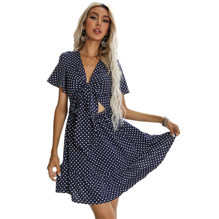 Lune London polka dot mini dress with front bow for ladies