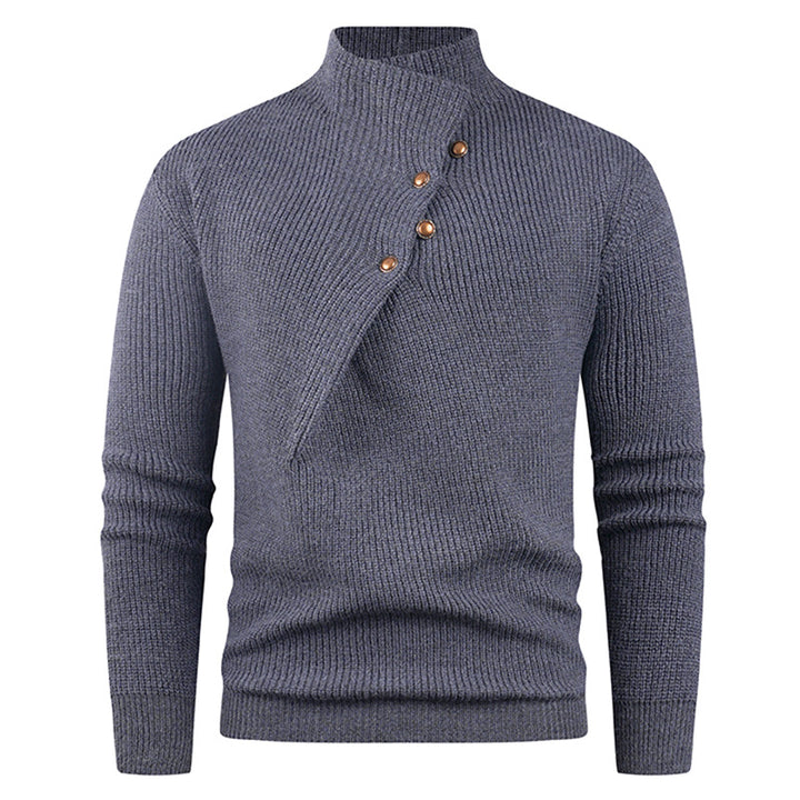 Knitted sweater for men with a modern high collar and decorative buttons Lune London