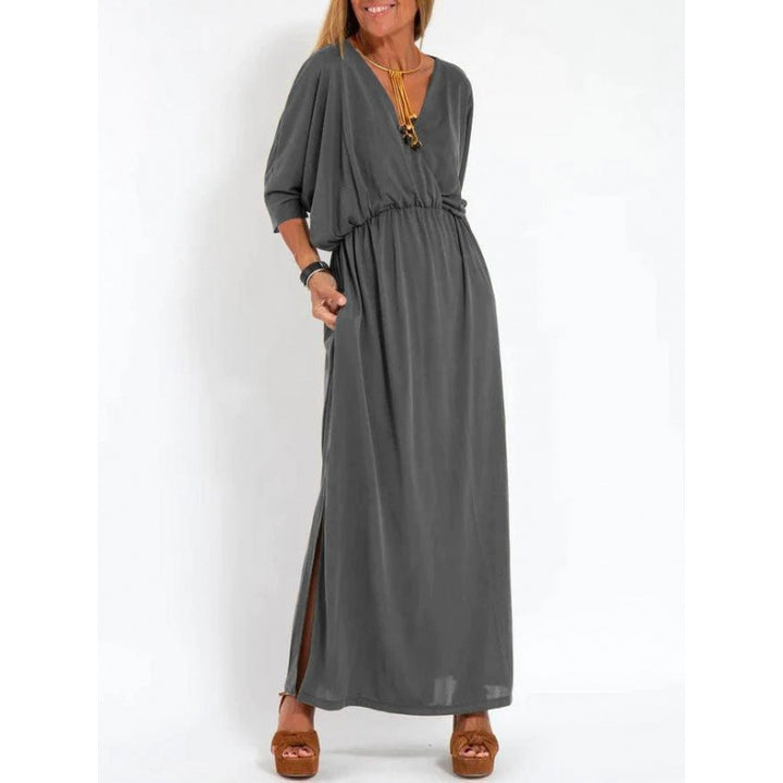 Casual maxi dress for women with V-neck and side slits Lune London