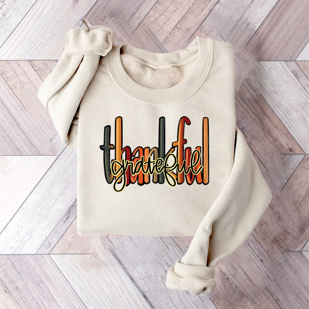 Sweatshirt pour femmes avec lettrage créatif "thankful" et coupe confortable Chic & Stil
