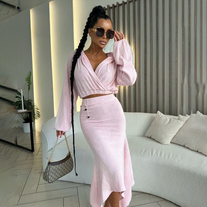Asymmetrical hem wrap dress for women with elegant puff sleeves Lune London