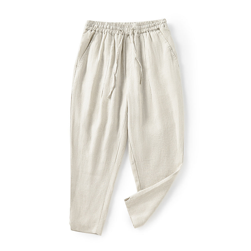 Casual linen pants for women with an elastic waist and practical side pockets Lune London