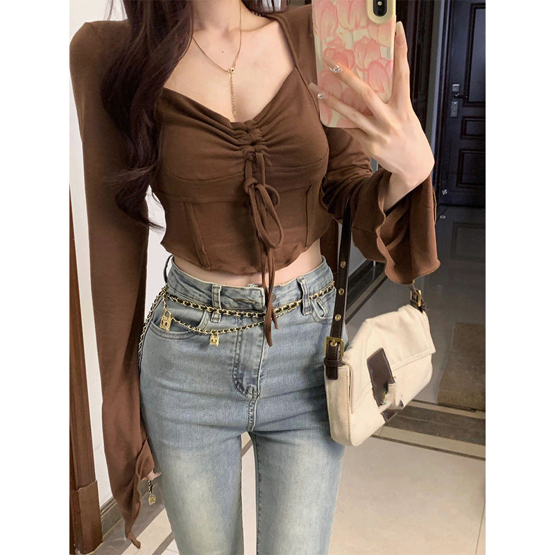 Women's Cropped Top with Refined Knot and Wide Sleeve Lune London