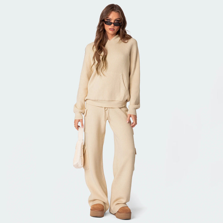 Ladies Relaxed-Fit Knit Pullover with Hood and Kangaroo Pocket Lune London