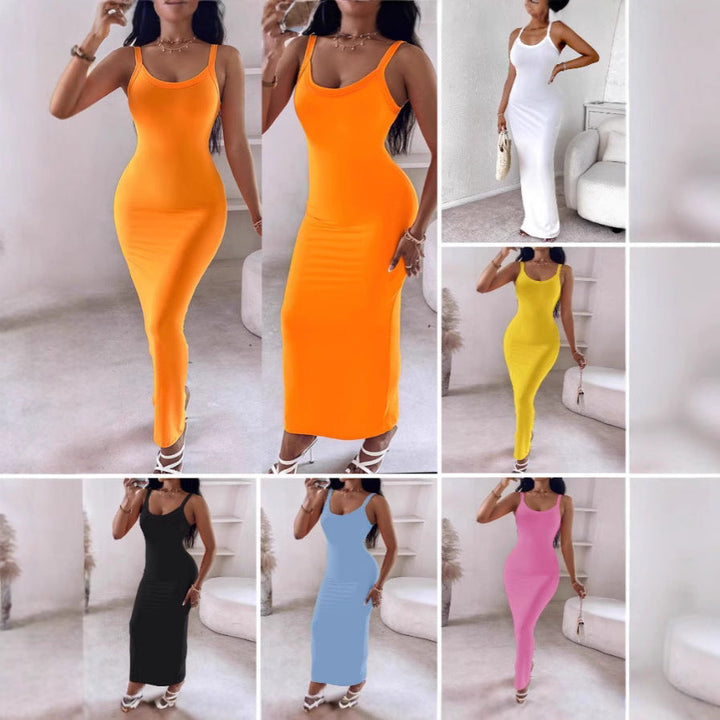 Ladies Figure-Hugging Maxi Dress with Slim Straps and Sophisticated Cut Lune London