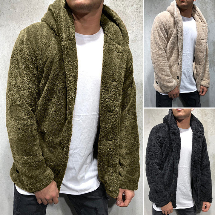 Men's cozy teddy jacket with wide lapels and practical pockets Lune London
