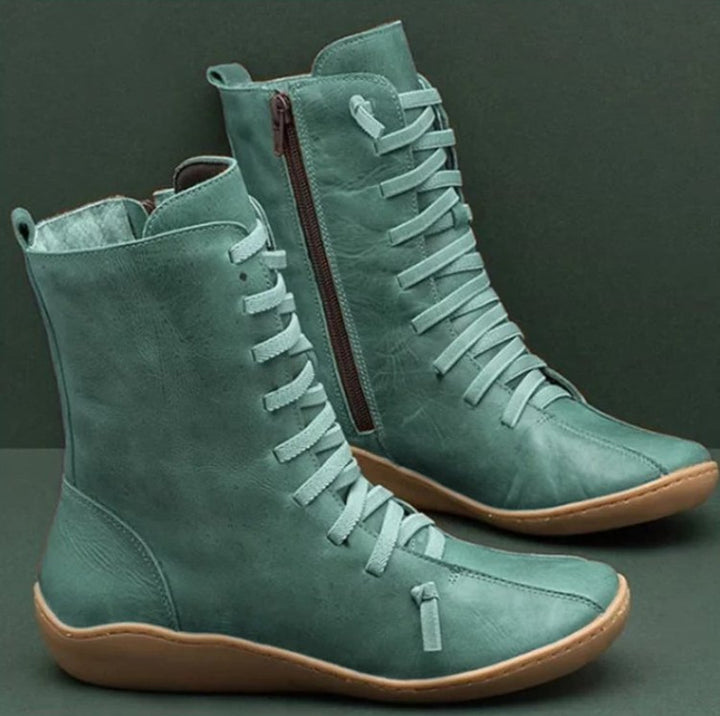High shaft leather boots for women with breathable laces Lune London