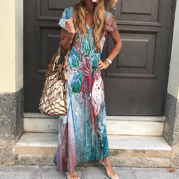 Maxi floral dress for women with V-neck design Lune London
