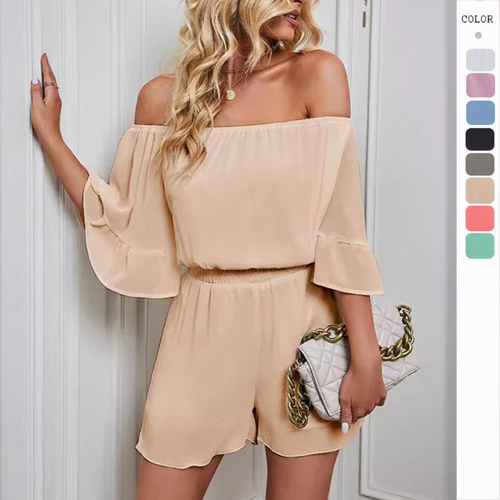 Women's off-the-shoulder jumpsuit with voluminous sleeves and elastic waist Chic & Stil
