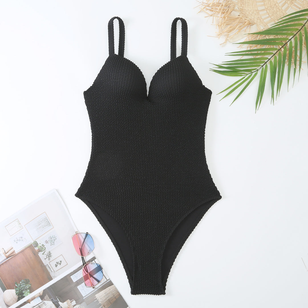 High-waisted swimsuit for women with ribbed textured surface and adjustable straps Lune London